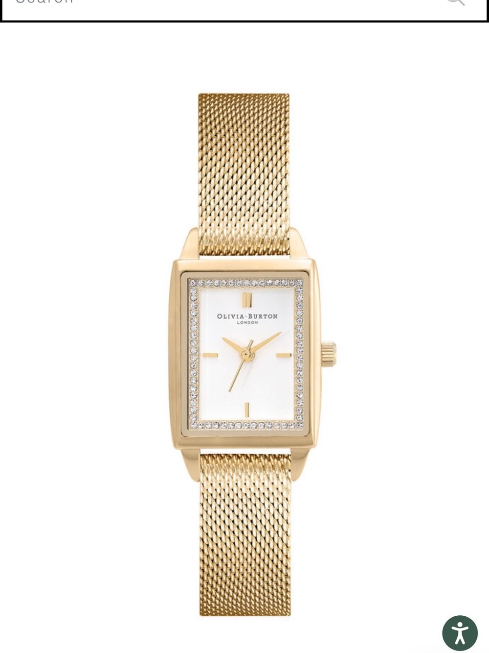OLIVIA BURTON Gold Mesh Rectangular Crystal-Trim Watch